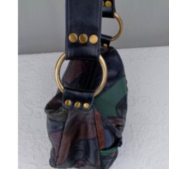 Great American Leather Works Purse Patchwork Hobo Bohemian Hippie 1970s Look New - Picture 7 of 10